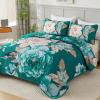imageWONGS BEDDING Floral Quilt Set Blue Queen Size 3 Pieces Elegant Botanical Print Bedding Set for All Season Lightweight Reversible Bedspreads Coverlet Set with 2 Pillow ShamsTeal