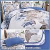 imageWONGS BEDDING Floral Quilt Set Blue Queen Size 3 Pieces Elegant Botanical Print Bedding Set for All Season Lightweight Reversible Bedspreads Coverlet Set with 2 Pillow ShamsBlue