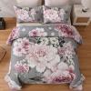 imageWONGS BEDDING Floral Quilt Set Blue Queen Size 3 Pieces Elegant Botanical Print Bedding Set for All Season Lightweight Reversible Bedspreads Coverlet Set with 2 Pillow ShamsGrey