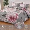 imageWONGS BEDDING Floral Quilt Set Blue Queen Size 3 Pieces Elegant Botanical Print Bedding Set for All Season Lightweight Reversible Bedspreads Coverlet Set with 2 Pillow ShamsGrey