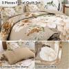 imageWONGS BEDDING Floral Quilt Set Blue Queen Size 3 Pieces Elegant Botanical Print Bedding Set for All Season Lightweight Reversible Bedspreads Coverlet Set with 2 Pillow ShamsKhaki