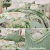 imageWONGS BEDDING Floral Quilt Set Blue Queen Size 3 Pieces Elegant Botanical Print Bedding Set for All Season Lightweight Reversible Bedspreads Coverlet Set with 2 Pillow ShamsSage Green