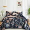 imageDintszyayue Quilt Queen Size Navy 3 Pieces Boho Floral Bedspread Bedding for Queen Size Bed Soft Lightweight Microfiber Coverlet Set for All Season Quilt with 2 PillowcasesNavy