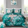 imageWONGS BEDDING Floral Quilt Set Blue Queen Size 3 Pieces Elegant Botanical Print Bedding Set for All Season Lightweight Reversible Bedspreads Coverlet Set with 2 Pillow ShamsTeal
