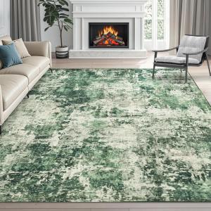 image4x6 Area Rugs Washable Modern Soft Non Slip Distressed Under Dining Table Living Room Area Rug BlackGreen