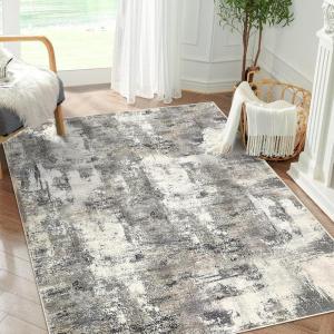 image4x6 Area Rugs Washable Modern Soft Non Slip Distressed Under Dining Table Living Room Area Rug BlackGrey