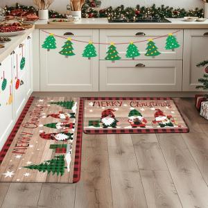 imageDintszyayue Christmas Kitchen Rugs Set of 2 Non Slip Soft Santa Claus Snowman Christmas Mats for Kitchen Floor Decorations 17quotx30quot17quotx48quot02brown