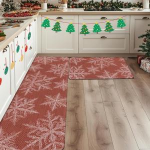 imageDintszyayue Christmas Kitchen Rugs Set of 2 Non Slip Soft Santa Claus Snowman Christmas Mats for Kitchen Floor Decorations 17quotx30quot17quotx48quot01red