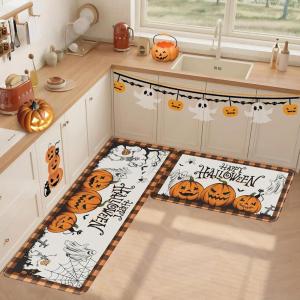 imageDintszyayue Halloween Kitchen Mats Sets 2 Piece Spooky Pumpkin Non Slip Soft Halloween Party Decor Rugs 17quotx30quot17quotx48quotSpooky Pumpkin