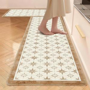 imageDintszyayue Kitchen Rugs Sets of 2 Boho Ceramic Anti Fatigue Non Slip Memory Foam Mats for Floor for Laundry Desk Bar Khaki 17quotX30quot17quotX59quot02khaki