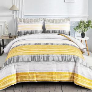 imageDintszyayue Yellow 7 Piece Stripe Patchwork Comforter Set KingMustard Yellow Bed in a Bag Bedding Set with SheetsPillowcases ampamp Shams Reversible Soft Microfiber Boho Comforter for All Season