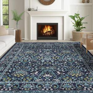 imageGreen Rugs for Living Room 5x7 Floral Washable Stain Resistant Non Slip Low Pile Carpet for Bedroom Dining Room04blue