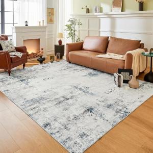 imageLiving Room Rug 8X10 Large Washable Distressed Foldable Stain Resistant Traditional Bedroom Office Rugs BlueBlue