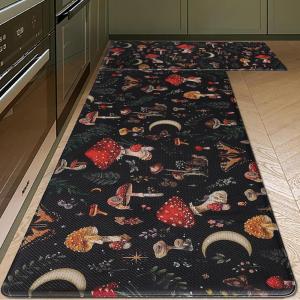 imageRugs for Kitchen Floor 2PC Waterproof Non Slip Anti Fatigue Mushrooms Butterfly Farmhouse Padded Kitchen Mats Beige 17quotx30quot17quotx48quot06blackRed