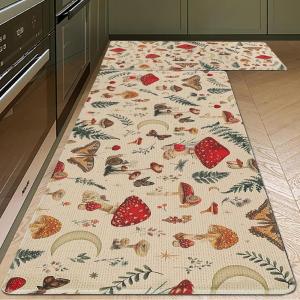 imageRugs for Kitchen Floor 2PC Waterproof Non Slip Anti Fatigue Mushrooms Butterfly Farmhouse Padded Kitchen Mats Beige 17quotx30quot17quotx48quot08khaki