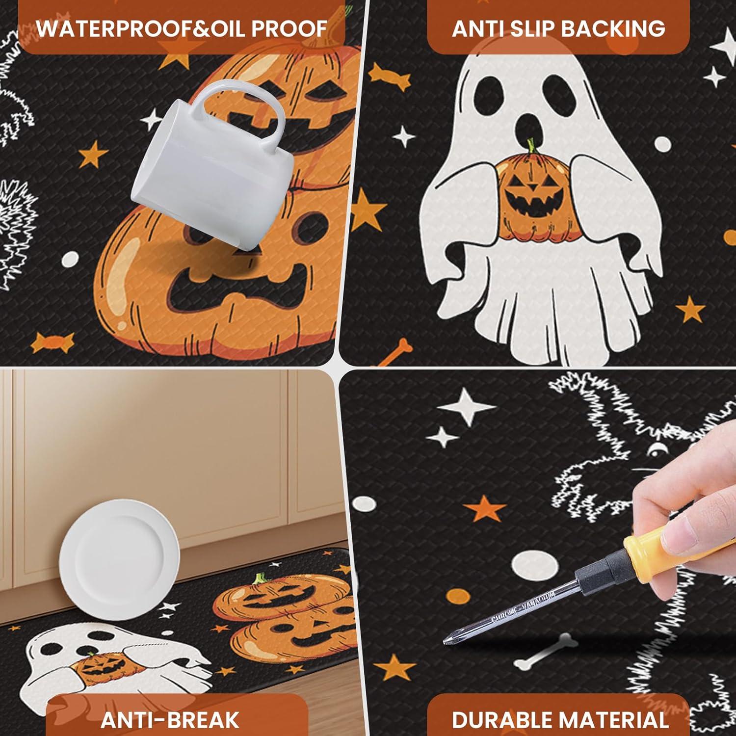 imageDintszyayue Halloween Kitchen Mats Set of 2 Cute Non Slip Soft Pumpkin Witches Black Cat Ghos Halloween Party Decor 17quotx30quot17quotx59quotPumpkin Ghos