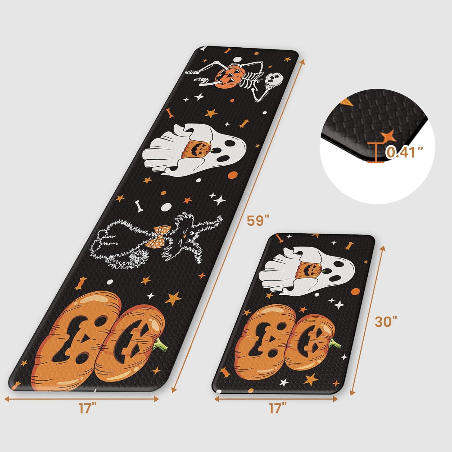imageDintszyayue Halloween Kitchen Mats Set of 2 Cute Non Slip Soft Pumpkin Witches Black Cat Ghos Halloween Party Decor 17quotx30quot17quotx59quotPumpkin Ghos