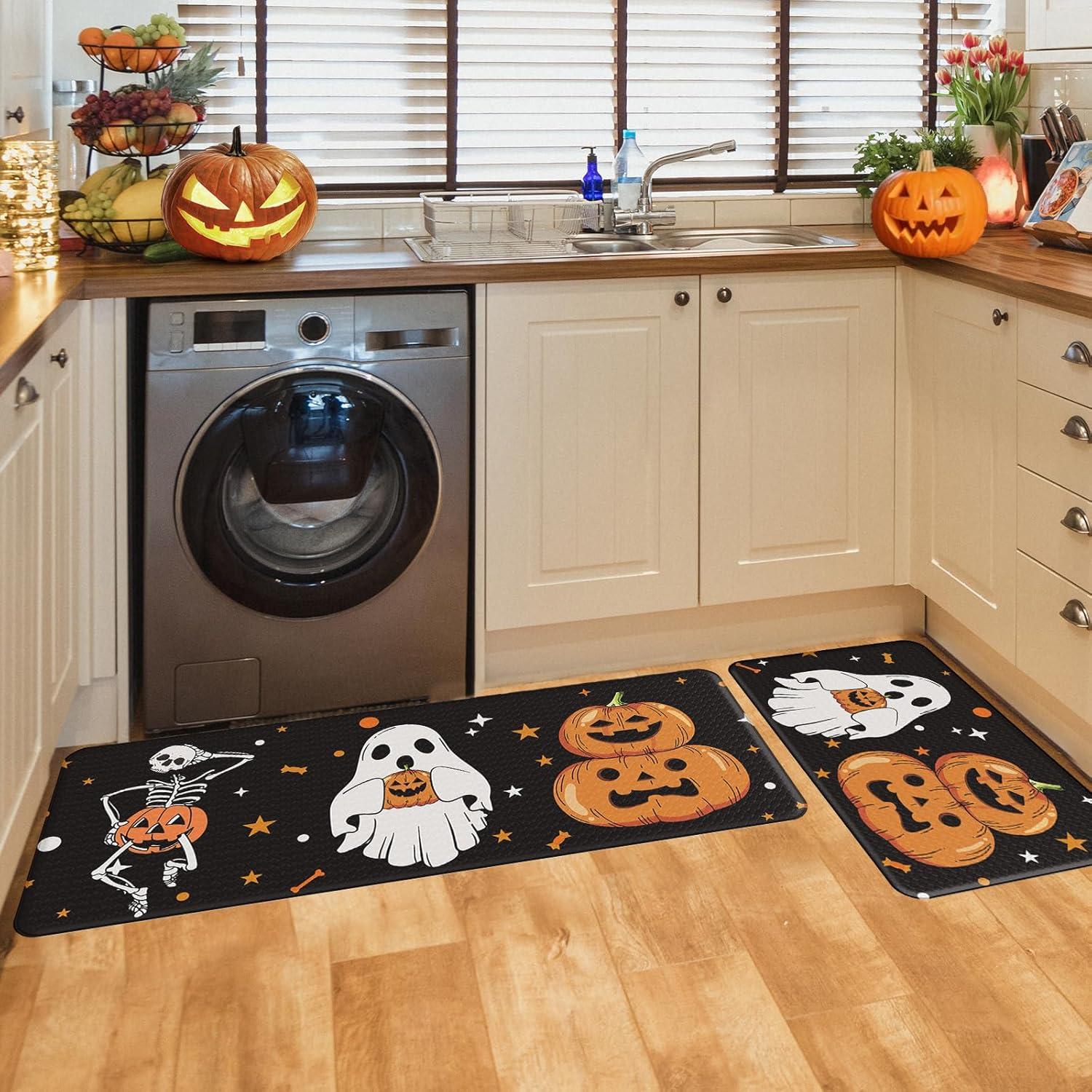 imageDintszyayue Halloween Kitchen Mats Set of 2 Cute Non Slip Soft Pumpkin Witches Black Cat Ghos Halloween Party Decor 17quotx30quot17quotx59quotPumpkin Ghos