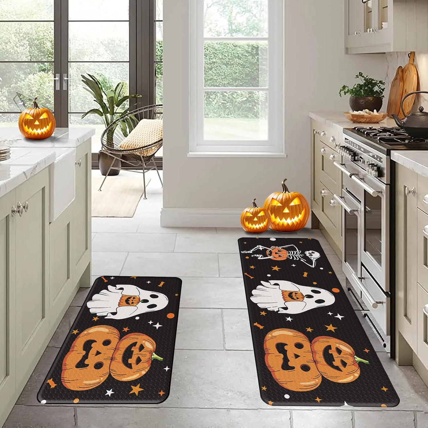 imageDintszyayue Halloween Kitchen Mats Set of 2 Cute Non Slip Soft Pumpkin Witches Black Cat Ghos Halloween Party Decor 17quotx30quot17quotx59quotPumpkin Ghos