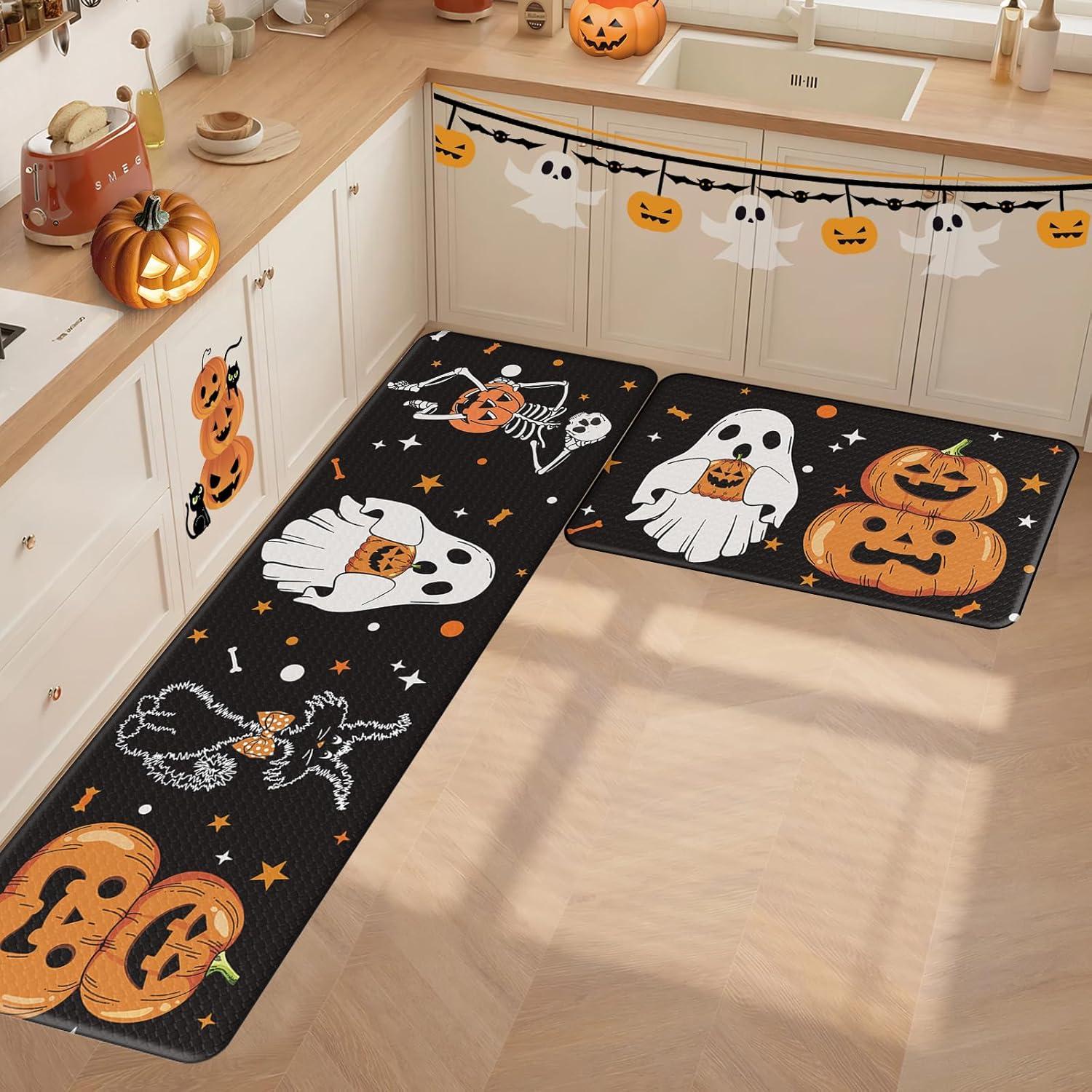 imageDintszyayue Halloween Kitchen Mats Set of 2 Cute Non Slip Soft Pumpkin Witches Black Cat Ghos Halloween Party Decor 17quotx30quot17quotx59quotPumpkin Ghos