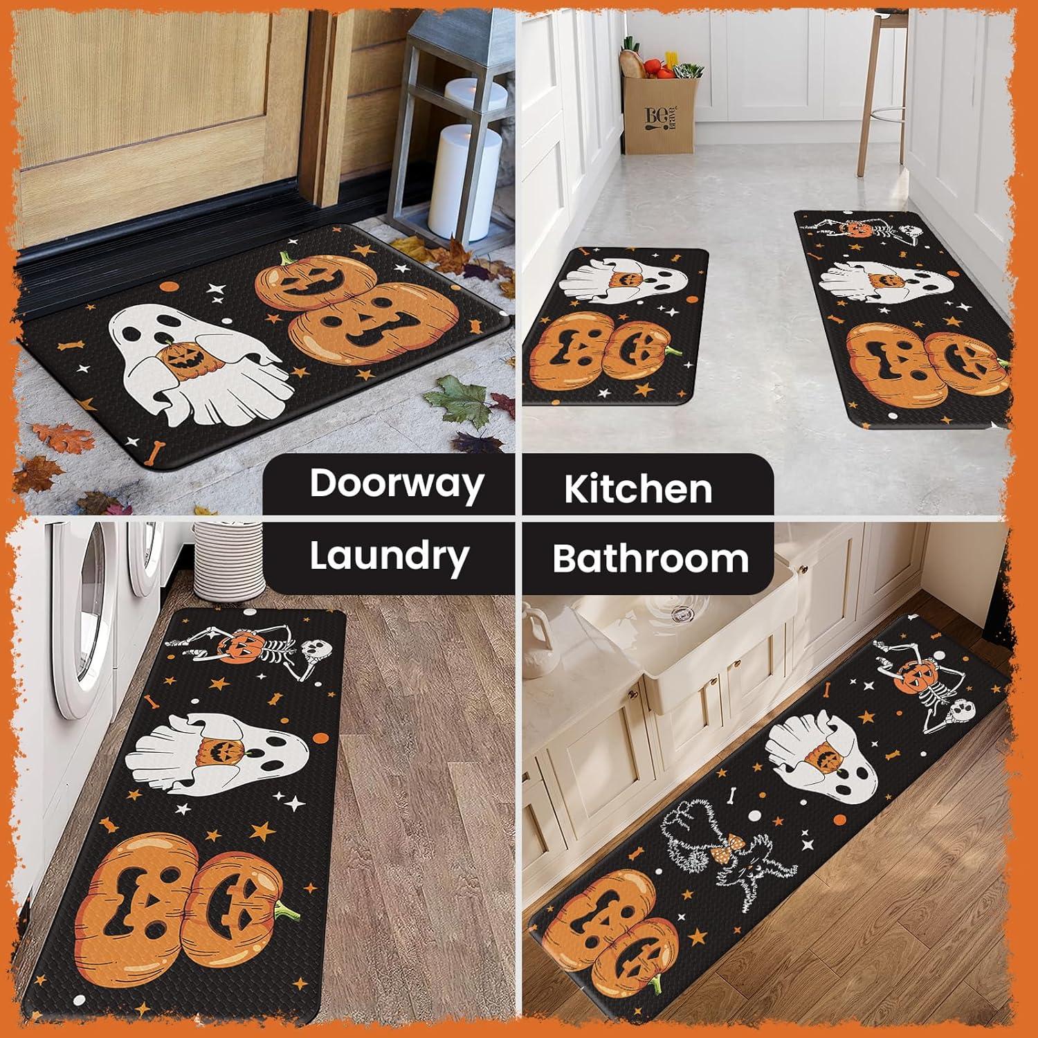 imageDintszyayue Halloween Kitchen Mats Set of 2 Cute Non Slip Soft Pumpkin Witches Black Cat Ghos Halloween Party Decor 17quotx30quot17quotx59quotPumpkin Ghos