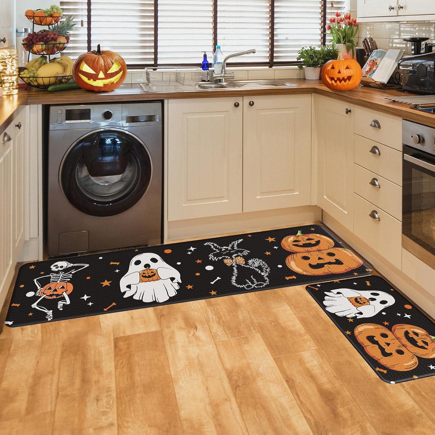 imageDintszyayue Halloween Kitchen Mats Set of 2 Cute Non Slip Soft Pumpkin Witches Black Cat Ghos Halloween Party Decor 17quotx30quot17quotx59quotPumpkin Ghos