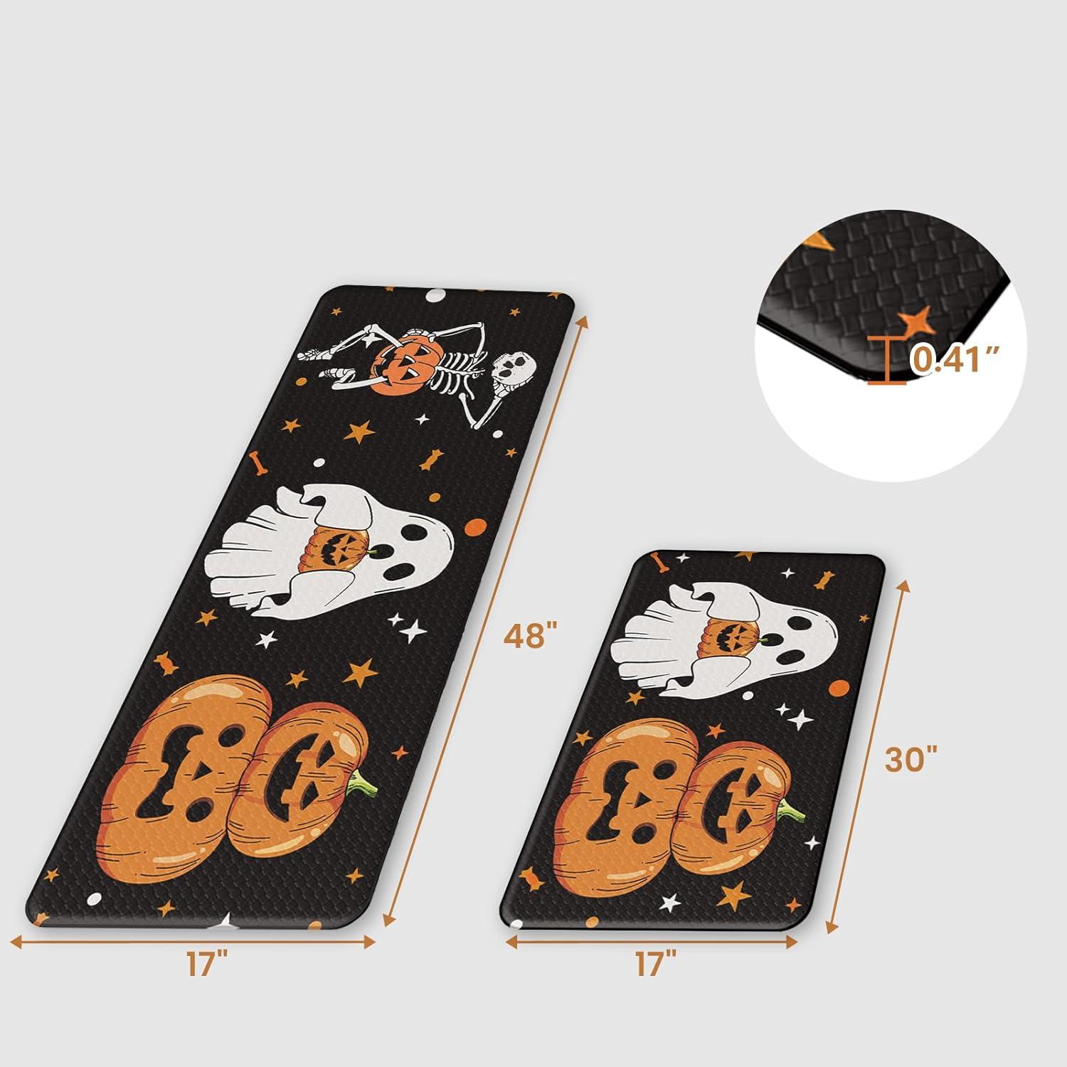 imageDintszyayue Halloween Kitchen Mats Set of 2 Cute Non Slip Soft Pumpkin Witches Black Cat Ghos Halloween Party Decor 17quotx30quot17quotx59quotPumpkin Ghos