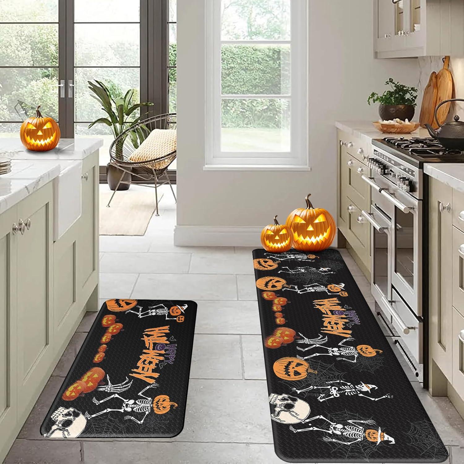 imageDintszyayue Halloween Kitchen Mats Set of 2 Cute Non Slip Soft Pumpkin Witches Black Cat Ghos Halloween Party Decor 17quotx30quot17quotx59quotSkeletons Pumpkin