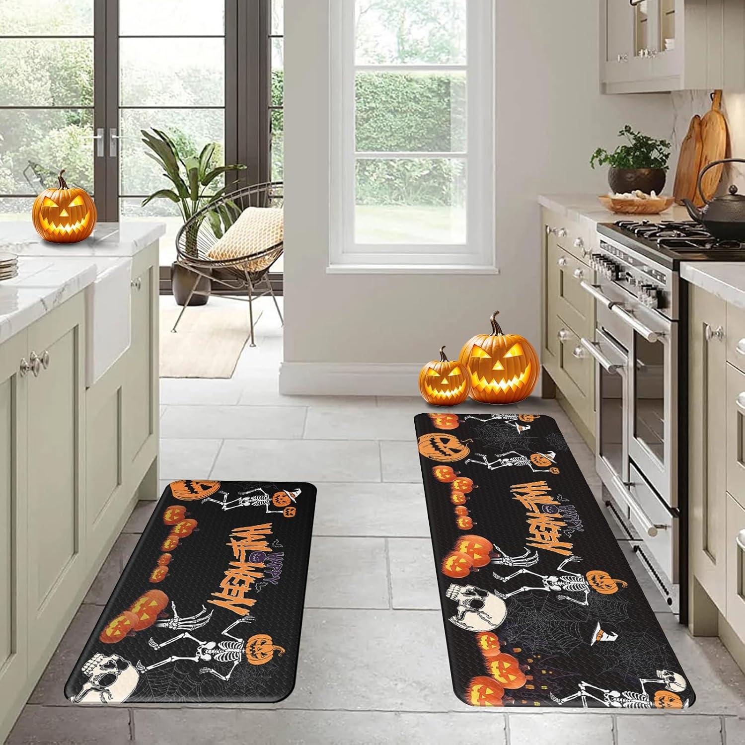 imageDintszyayue Halloween Kitchen Mats Set of 2 Cute Non Slip Soft Pumpkin Witches Black Cat Ghos Halloween Party Decor 17quotx30quot17quotx59quotSkeletons Pumpkin