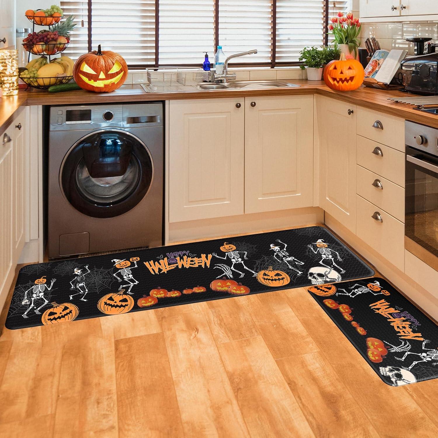 imageDintszyayue Halloween Kitchen Mats Set of 2 Cute Non Slip Soft Pumpkin Witches Black Cat Ghos Halloween Party Decor 17quotx30quot17quotx59quotSkeletons Pumpkin