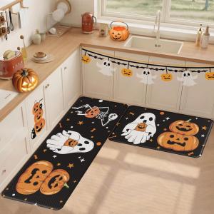 imageDintszyayue Halloween Kitchen Mats Set of 2 Cute Non Slip Soft Pumpkin Witches Black Cat Ghos Halloween Party Decor 17quotx30quot17quotx59quotPumpkin Ghos