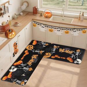 imageDintszyayue Halloween Kitchen Mats Set of 2 Cute Non Slip Soft Pumpkin Witches Black Cat Ghos Halloween Party Decor 17quotx30quot17quotx59quotSkeletons Pumpkin
