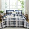 imageDintszyayue Plaid Comforter Set Queen Size 7 Pieces Green Bed in a Bag Reversible Bedding Set Soft Microfiber Bed Comforter Set Cozy Checkered Bed Set for All Season with SheetsPillowcases ampamp ShamsBlue