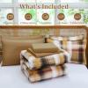 imageDintszyayue Plaid Comforter Set Queen Size 7 Pieces Green Bed in a Bag Reversible Bedding Set Soft Microfiber Bed Comforter Set Cozy Checkered Bed Set for All Season with SheetsPillowcases ampamp ShamsBrown