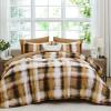 imageDintszyayue Plaid Comforter Set Queen Size 7 Pieces Green Bed in a Bag Reversible Bedding Set Soft Microfiber Bed Comforter Set Cozy Checkered Bed Set for All Season with SheetsPillowcases ampamp ShamsBrown