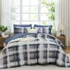 imageDintszyayue Plaid Comforter Set Queen Size 7 Pieces Green Bed in a Bag Reversible Bedding Set Soft Microfiber Bed Comforter Set Cozy Checkered Bed Set for All Season with SheetsPillowcases ampamp ShamsBlue
