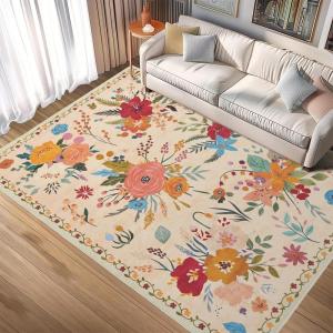 imageDintszyayue 8x10 Area Rugs for Living Room Non Slip Washable Stain Resistant Floral Rug for Bedroom Dining Room01orange Pink