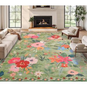 imageDintszyayue 8x10 Area Rugs for Living Room Non Slip Washable Stain Resistant Floral Rug for Bedroom Dining Room02green