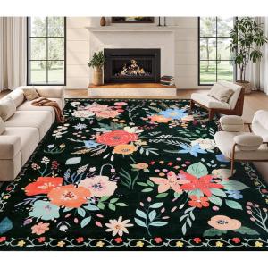 imageDintszyayue 8x10 Area Rugs for Living Room Non Slip Washable Stain Resistant Floral Rug for Bedroom Dining Room03black