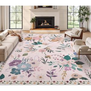 imageDintszyayue 8x10 Area Rugs for Living Room Non Slip Washable Stain Resistant Floral Rug for Bedroom Dining Room03light Pink