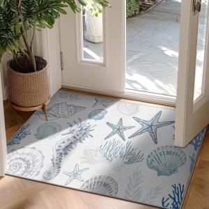 imageRunner Rug Non Slip 2x6 Coastal Area Rugs Washable Non Slip Stain Resistant Carpet for Hallway Laundry Room Bedroom Sea Horse01conch