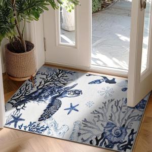 imageRunner Rug Non Slip 2x6 Coastal Area Rugs Washable Non Slip Stain Resistant Carpet for Hallway Laundry Room Bedroom Sea Horse04loggerhead Turtle