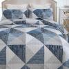 imageDintszyayue Navy Blue Quilt King Size 3 Pieces Patchwork Bedspread Bedding for King Size Bed Soft Lightweight Microfiber Geometric Coverlet Set for All Spring Quilt with 2 Pillowcases104 x90Blue
