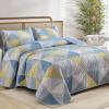 imageDintszyayue Navy Blue Quilt King Size 3 Pieces Patchwork Bedspread Bedding for King Size Bed Soft Lightweight Microfiber Geometric Coverlet Set for All Spring Quilt with 2 Pillowcases104 x90Blue Yellow