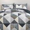 imageDintszyayue Navy Blue Quilt King Size 3 Pieces Patchwork Bedspread Bedding for King Size Bed Soft Lightweight Microfiber Geometric Coverlet Set for All Spring Quilt with 2 Pillowcases104 x90Grey Blue
