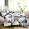 imageDintszyayue Navy Blue Quilt King Size 3 Pieces Patchwork Bedspread Bedding for King Size Bed Soft Lightweight Microfiber Geometric Coverlet Set for All Spring Quilt with 2 Pillowcases104 x90Grey Blue