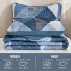 imageDintszyayue Navy Blue Quilt King Size 3 Pieces Patchwork Bedspread Bedding for King Size Bed Soft Lightweight Microfiber Geometric Coverlet Set for All Spring Quilt with 2 Pillowcases104 x90Navy Blue