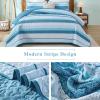 imageDintszyayue Quilt Queen Size Grey White 3 Pieces Boho Striped Bedspread Bedding for Queen Size Bed Soft Lightweight Microfiber Bohemian Coverlet Set for All Season Quilts with 2 PillowcasesTeal