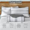 imageDintszyayue Quilt Queen Size Grey White 3 Pieces Boho Striped Bedspread Bedding for Queen Size Bed Soft Lightweight Microfiber Bohemian Coverlet Set for All Season Quilts with 2 PillowcasesGrey