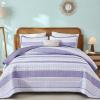 imageDintszyayue Quilt Queen Size Grey White 3 Pieces Boho Striped Bedspread Bedding for Queen Size Bed Soft Lightweight Microfiber Bohemian Coverlet Set for All Season Quilts with 2 PillowcasesPurple